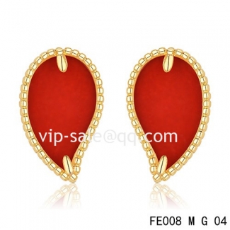 Imitation Van Cleef & Arpels Sweet Alhambra Leaf Earrings Yellow Gold,Carnelian